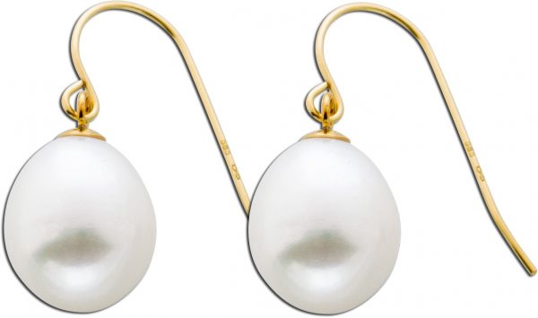 Ohrhänger weiße Perlen Gelb Gold 585 Süßwasserzuchtperle