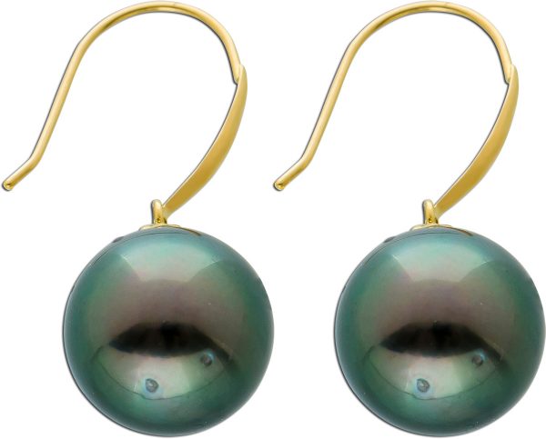 Perlen Ohrringe Ohrhänger Gelb Gold 585 Tahitiperlen 9-9,5mm anthrazitfarben Damen