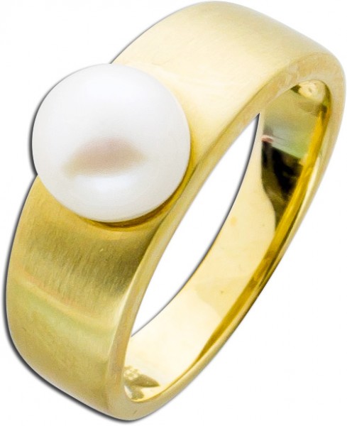 Perlen Ring Gold 333 weiße Süßwasserzuchtperle