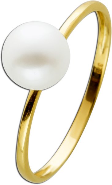 Perlen Ring Gelbgold 375 9 Karat  1 echte Süßwasserperle Durchmesser 6,9mm