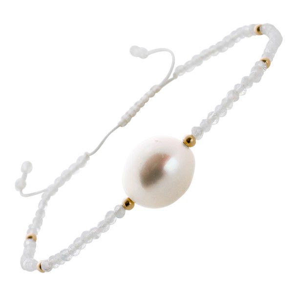 Edelstein Perlen Armband Südseeperle Goldkugeln 585 weißer Mondstein facettiert Damen