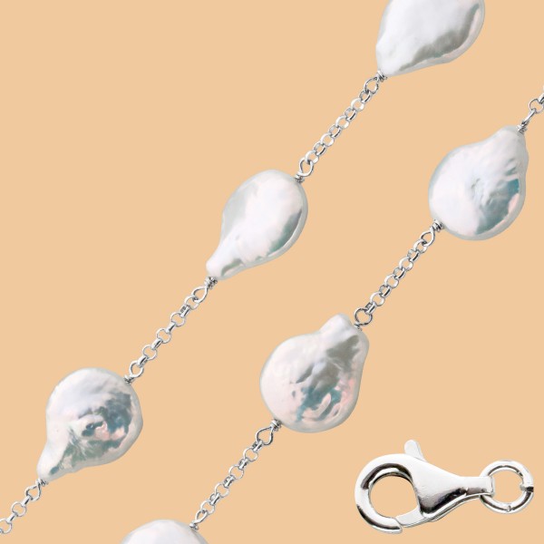 Perlen Halskette Silber 925 weiße Barocke Süßwasserperlen