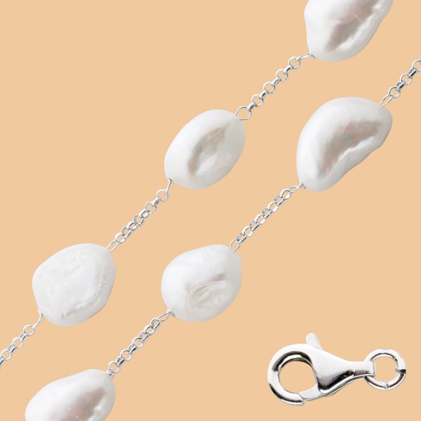 Perlenkette Silber 925 Damen Kette Süsswasserzuchtperlen Kartoffelform