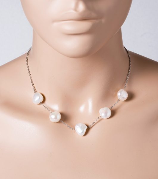 Perlen Halskette Collier Süsswasserperlen unrund Kartoffelform Federring Verschluss Silber 925