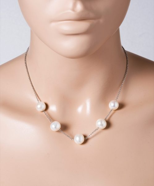 Perlen Halskette Collier Süsswasserperlen rund Erbskette Federring Verschluss Silber 925