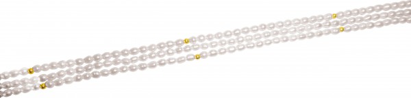 Perlenkette – Glamouröses 3-reihiges Perlencollier 44cm lang, aus echten wunderschön glänzenden ovalen Süßwasserzuchtperlen (3x5mm) mit Zwischenteilen und Verschluss aus hochwertigem Gelbgold 585/-. Ein Einzelstück von grandioser Ausstrahlung, dass von Me