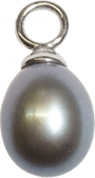 wunderschöner feiner Perlenanhänger in echtem Silber Sterlingsilber 925/- mit einer feinen grauen Süßwasserperle 7x10mm, die Öse ist poliert, und für Ketten bis zu einer Stärke von ca. 2mm geeignet, zum Schnäppchenpreis bei Abramowicz, seit 1949 aus Stutt