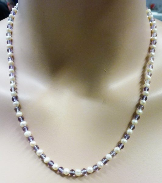 Perlenkette – Perlencollier Süßwasserzuchtperlen Amethyst, 70cm