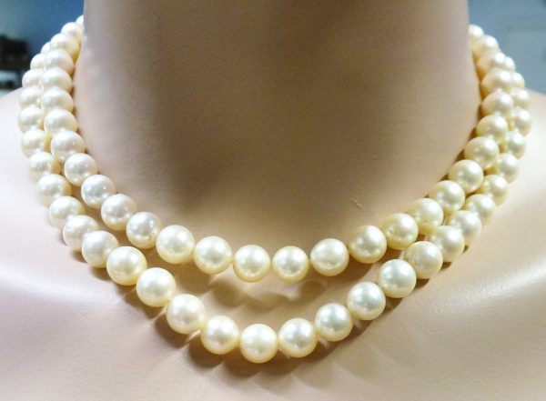 Perlenkette – Perlencollier Akoyaperlen 2 reihig 41cm
