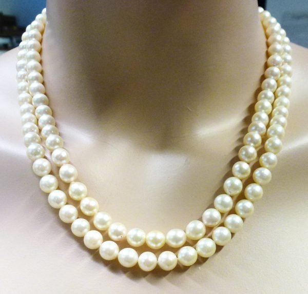 Perlenkette – Perlencollier Akoyaperlen 2-reihig 47cm