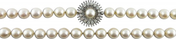 Perlenkette – Perlencollier Akoyaperlen 18kt Weißgold 16 Brillanten 60cm