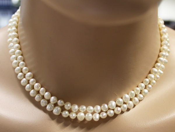 Perlenkette, Perlencollier, Sterling Silber 925/- mit chinesischen Süsswasserzuchtperlen, 76cm