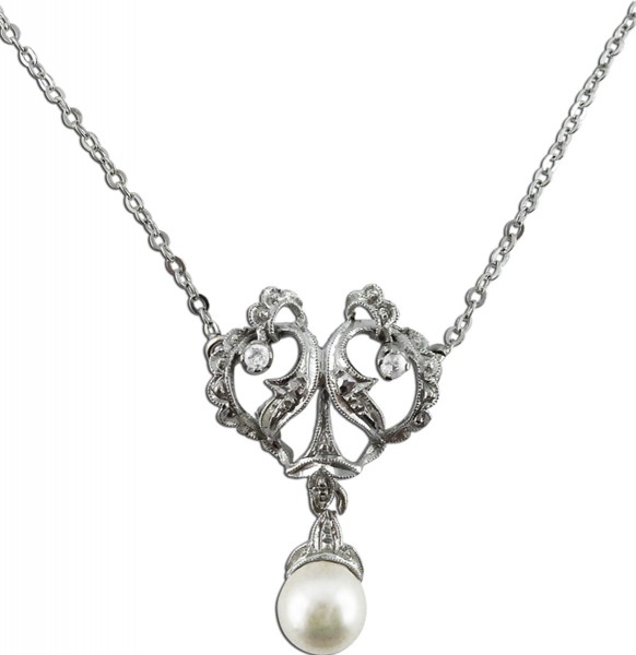 Perlenkette – Exklusives Perlencollier in Weißgold 18 Karat mit Diamanten und Akoyaperlen