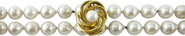 Perlenkette – Perlencollier Gelbgold 14Kt/585 japanische Akoyazuchtperlen roséfarbenes Lüster