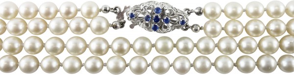 Perlencollier – Perlenkette Weißgold 18Kt/750 japanische Akoyazuchtperlen und Safiren