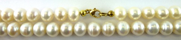 Perlenkette – Perlencollier Gelbgold 14Kt/585 chinesische Süßwasserzuchtperlen roséfarbene Lüster