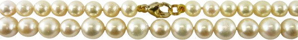 Perlenkette – Perlencollier Gelbgold 14Kt/585  japanische Akoyaperlen cremeroséfarbene Lüster