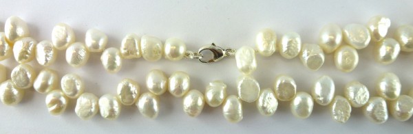 Perlenkette – Perlencollier Sterling Silber 925 chinesische Süßwasserperlen cremeweiße Lüster