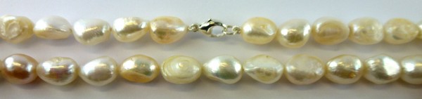 Perlenkette – Perlencollier Sterling Silber 925 chinesische Süßwasserperlen cremeroséfarbene Lüster