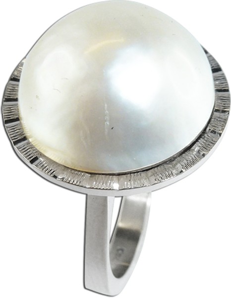 Perlenring, Weissgold 750/- massiv, 1 feine Mabe Perle mit 15mm