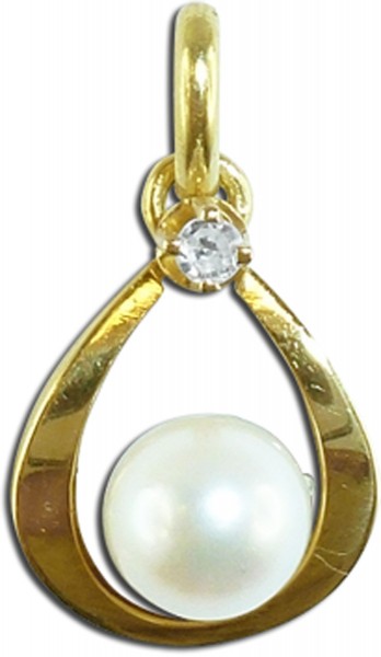 Perlenanhänger, Gelbgold 585/-,  jap. Akoyazuchtperle, 1 Diamant  8/8  W/P