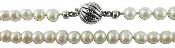 Perlenkette / Perlencollier, Süsswasserzuchtperlen, weiße Perlen, schönes Lüster, Silber 925/- Silberschließe