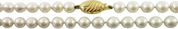 Perlenkette, jap. Akoyazuchtperlen 6,5mm, rose farbenes Lüster,  Schließe Gelbgold 585/-