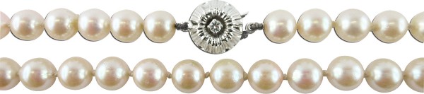 Perlenkette  jap Akoyazuchtperlen 7mm  ganz runde Perlen  sehr schönes rosé Lüster Weißgoldschließe Brillant 0,03ct W/S