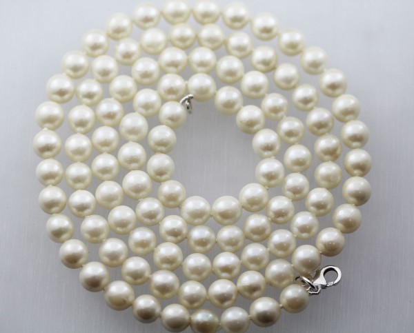 Perlenkette – Collier – Perlencollier japanische Akoyazuchtperle SI 925/- Schliesse