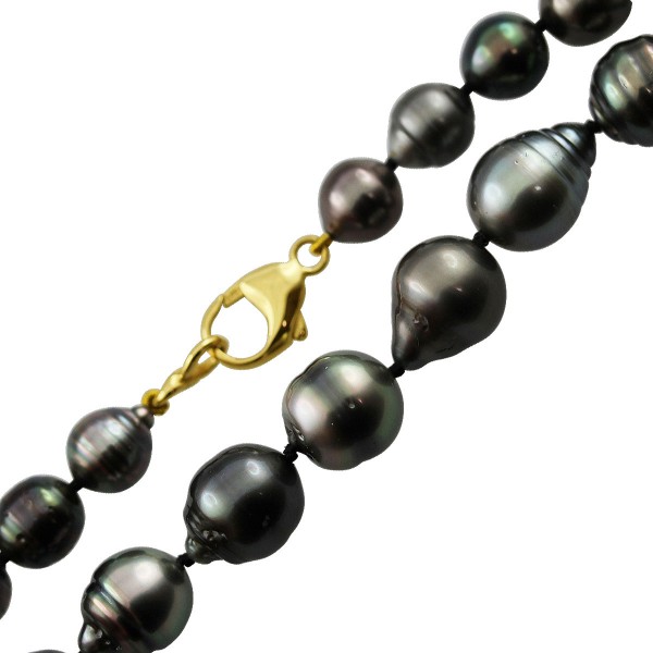 Perlenkette Perlencollier  Gelbgold 585 Schliesse Tahitizuchtperlen grau anthrazit changierend