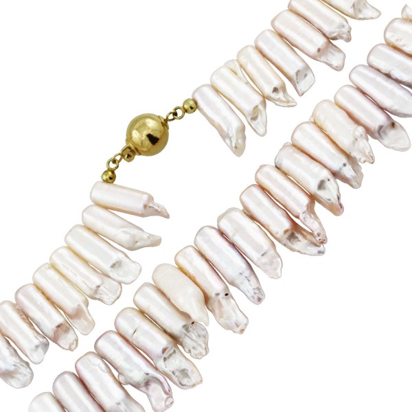weisse Perlenkette  Perlencollier japanische Biwazuchtperlen Zahnform