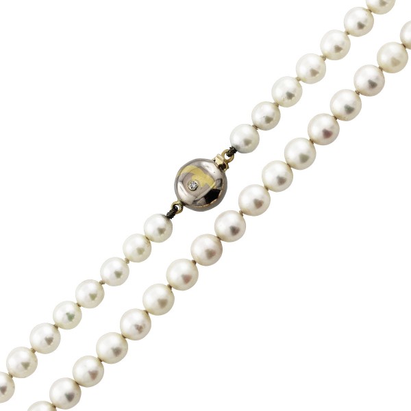 Perlenkette japanische Akoyazuchtperlen Ø 6-7mm Gelbgold Weissgold 333 Schliesse Diamant 8/8