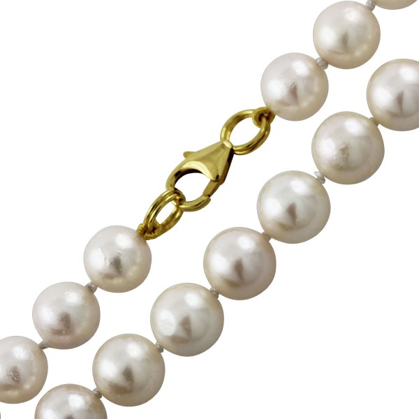 Perlenkette – Perlencollier japanische Akoyazuchtperlen Gelbgold 333/- Schließe