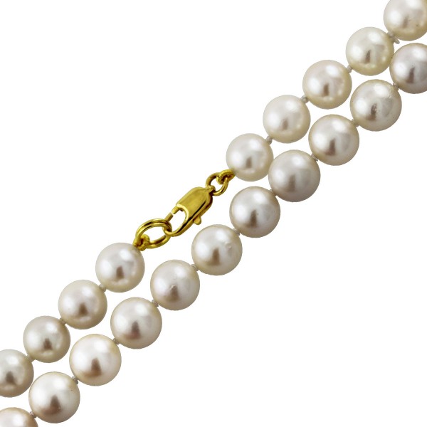 Perlenkette – Perlencollier japanische Akoyazuchtperlen Gelbgold 333/- Schließe