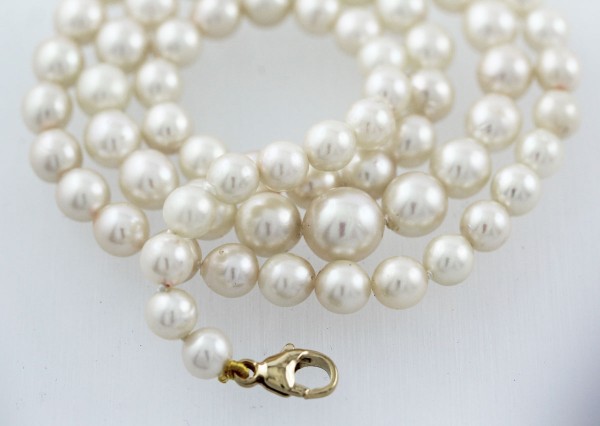 Perlenkette – Perlencollier Gelbgold 585 japanische Akoyazuchtperle