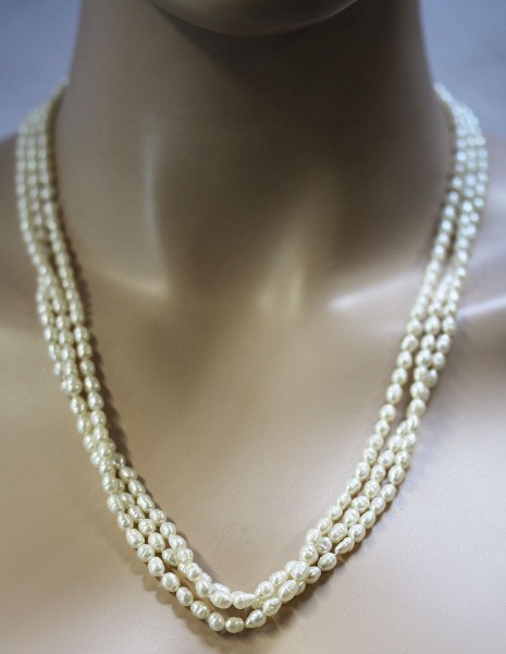 Perlenkette – Perlencollier 3-reihig Gelbgold 750 chinesische Süßwasserzuchtperle