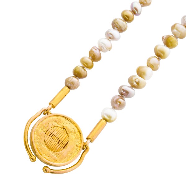 Perlenkette – Perlencollier Gelbgold 900 japanische Biwaperlen