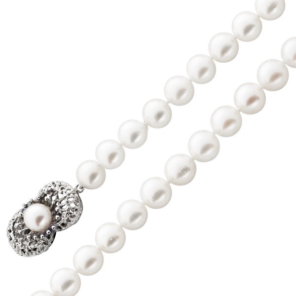 Weisse rosee Perlenkette – Perlencollier japanische Akoyazuchtperlen Weißgold 585