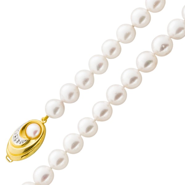 weisse AAA feine Perlenkette – Perlencollier japanische Akoyaperlen Gelbgold Weißgold 585