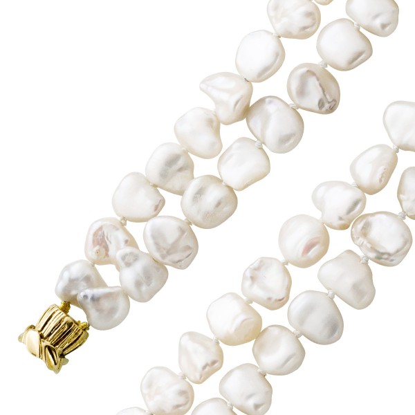 Perlenkette – Japanisches Biwazuchtperlencollier Verschluss Gelbgold 750