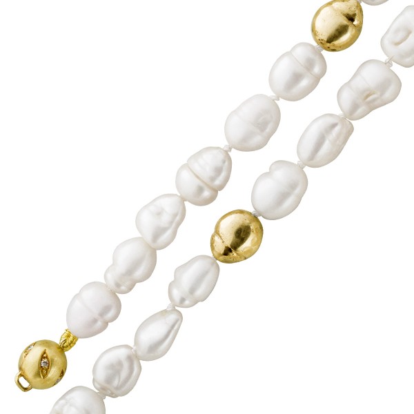 Perlenkette – Perlencollier japanische Biwazuchtperlen Gelbgold 585