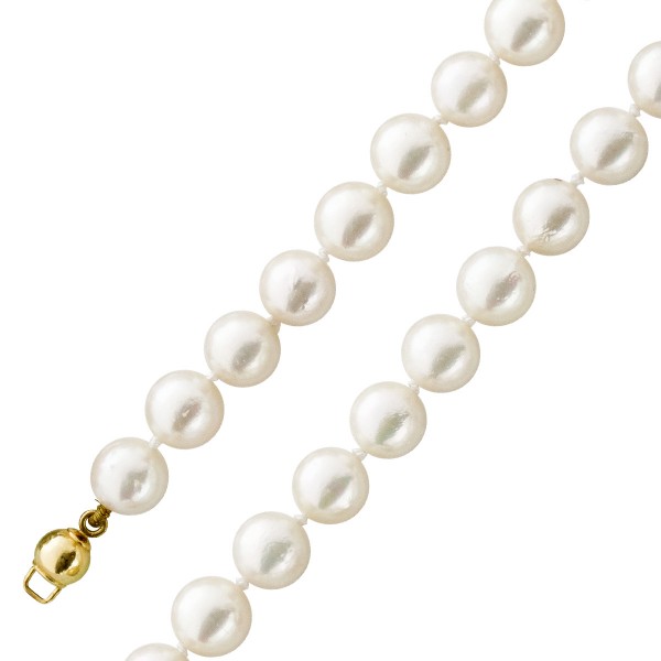 Perlenkette – Perlencollier japanische Akoyazuchtperle Gelbgold 585