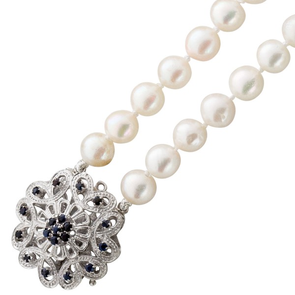 Perlenkette – Perlencollier Antik Weißgold 585 japanische Akoyazuchtperle