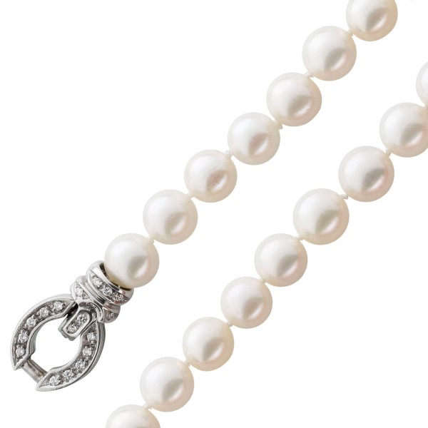 Perlenkette Perlencollier japanische Akoyazuchtperlenkette AAA Qualität 750 45 Brillanten 0,45ct TW/VSI