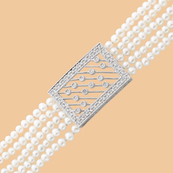 Armband Perlenarmband Weissgold 585 5-reihig Biwazuchtperlen Brillanten 0,32ct  W/P1