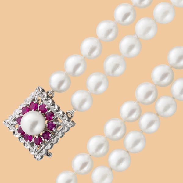 Perlenkette – Perlencollier Weißgold 750 japanische Akoyazuchtperle