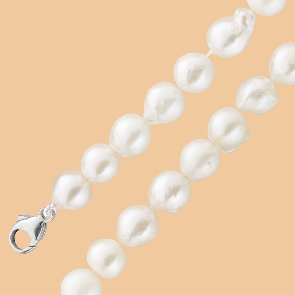 Perlenkette Sterling Silber 925 japanische Akoyazuchtperlen barocke Form weiß bis rosé Perlenlustre