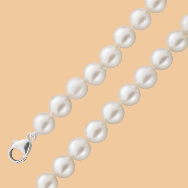 Perlenkette Sterling Silber925 japanische Akoyazuchtperlen ganz rund creme-rosé Farben Perlenlustré Ø 7mm
