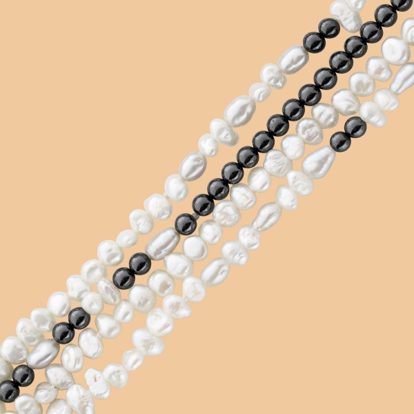 Perlenkette – Perlencollier chinesische Süßwassezuchtperlen Hämatit