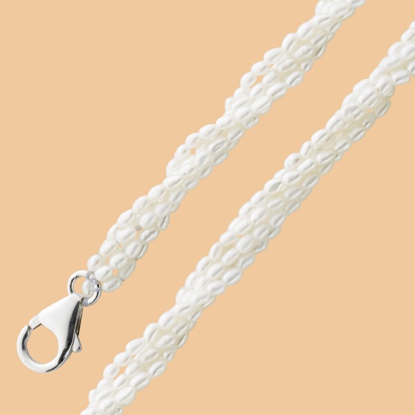 Perlenkette – Collier Perlencollier japanische Keshiperlen 5-reihig ca 400 Perlen Sterling Silber 925